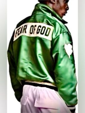 NWT Green Satin/Silk Quarter-Zip Pullover by fear of god xl mens collection 2 !!